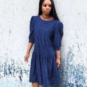 Vintage 1980's Navy and White Speckled Dress